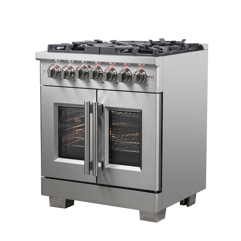 Forno 30" Professional Gas Burner, Electric Oven Range With French Door And 5 Sealed Burners, FFSGS6387-30