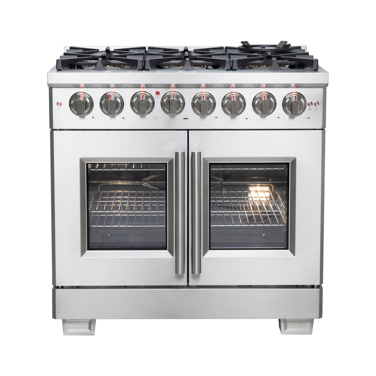 Forno 36" Professional Gas Burner, Electric Oven Range With French Door And 6 Sealed Burners, FFSGS6387-36