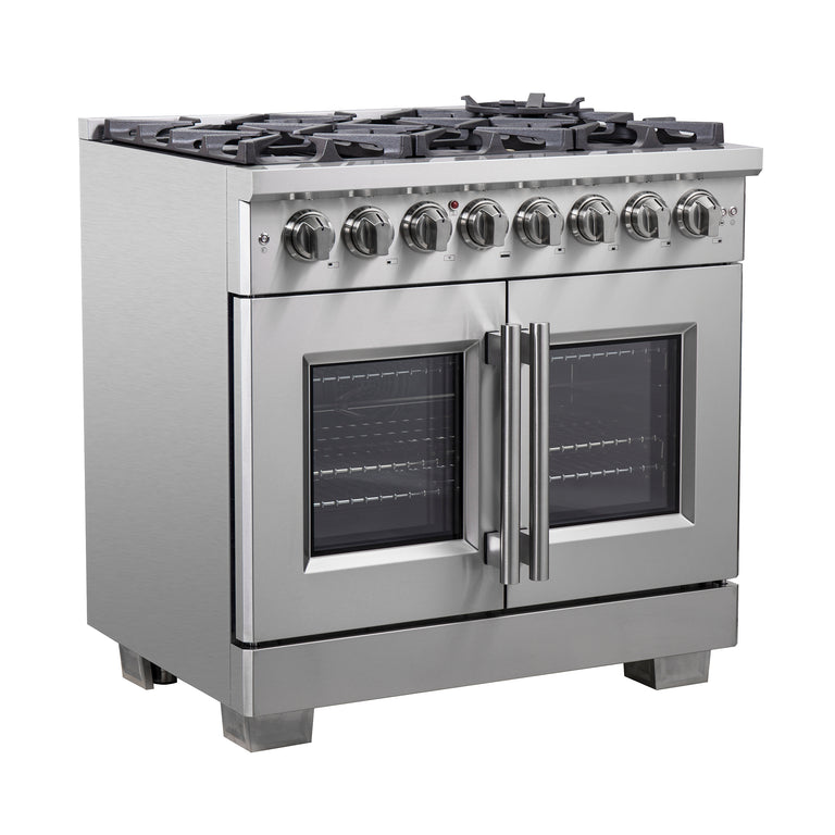 Forno 36" Professional Gas Burner, Electric Oven Range With French Door And 6 Sealed Burners, FFSGS6387-36