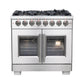 FORNO Capriasca 36" 5.36 cu. ft. Dual Fuel Range with 6 Brass Burners, Air Fryer Kit, Rotisserie Kit, Wok Support & Griddle in Stainless Steel, FFSGS6387-36