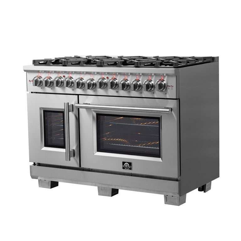 Forno 48" Professional Gas Burner, Electric Oven Range With French Door And 8 Sealed Burners, FFSGS6387-48