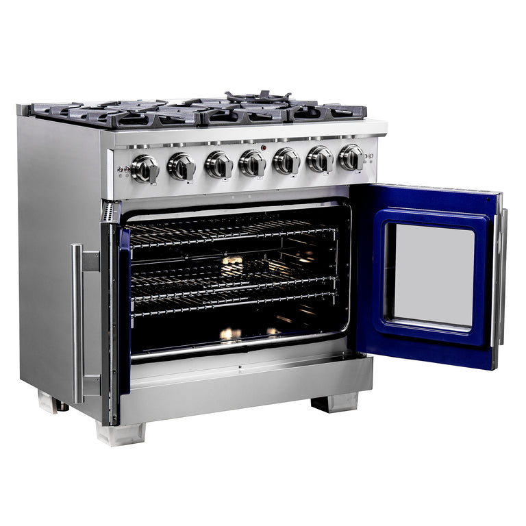 Forno 36" Professional Gas Range With French Door And 6 Sealed Burners, FFSGS6460-36