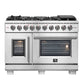 FORNO Capriasca 48" 6.58 cu. ft. French Door Gas Range with 8 Brass Burners, Air Fryer Kit, Rotisserie Kit, Wok Support & Griddle in Stainless Steel, FFSGS6460-48