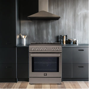 FORNO Espresso Package - 30" Induction Range, Range Hood, 36" Refrigerator with Ice Maker and Dishwasher in Stainless Steel