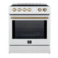 FORNO Espresso Leonardo 30" 5 cu. ft. Induction Range with Knob Control in White and Antique Brass Accents, FFSIN0982-30WHT