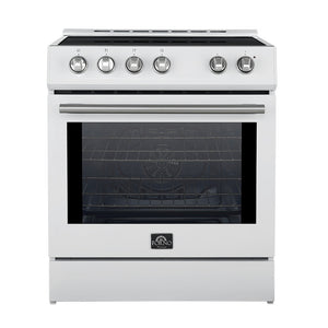 FORNO Espresso Package - 30" Induction Range and Under Cabinet Range Hood in White with Stainless Steel Accents