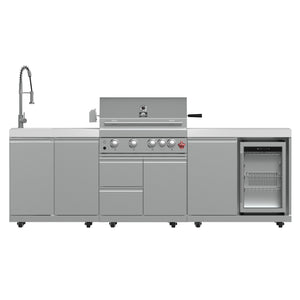 FORNO Bulnes Outdoor Kitchen - 30" BBQ, 60,000 BTU, 3 Burners with Sear & Rotisserie Infrared Burners, Stainless Steel Outdoor Kitchen with 1.8 cu.ft. Beverage Center and Black Granite Countertops