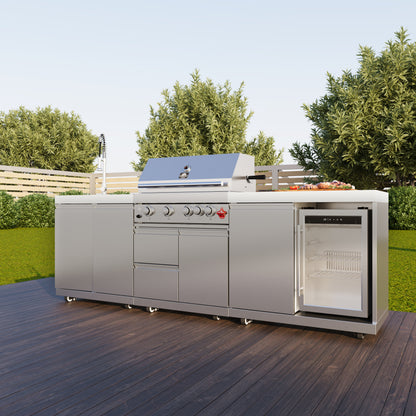FORNO Bulnes Outdoor Kitchen - 30" BBQ, 60,000 BTU, 3 Burners with Sear & Rotisserie Infrared Burners, Stainless Steel Outdoor Kitchen with 1.8 cu.ft. Beverage Center and Black Granite Countertops