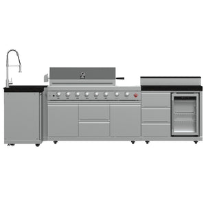 FORNO Bulnes Outdoor Kitchen - 40" BBQ, 95,000 BTU, 5 Burners, Sear & Rotisserie Infrared with Side Burner, Stainless Steel Outdoor Kitchen with 1.8 cu.ft. Beverage Center and Black Granite Countertops