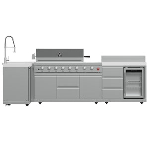 FORNO Bulnes Outdoor Kitchen - 40" BBQ, 95,000 BTU, 5 Burners, Sear & Rotisserie Infrared with Side Burner, Stainless Steel Outdoor Kitchen with 1.8 cu.ft. Beverage Center & White Sintered Stone Countertops
