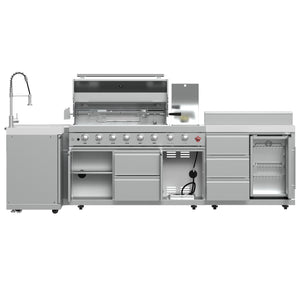 FORNO Bulnes Outdoor Kitchen - 40" BBQ, 95,000 BTU, 5 Burners, Sear & Rotisserie Infrared with Side Burner, Stainless Steel Outdoor Kitchen with 1.8 cu.ft. Beverage Center & White Sintered Stone Countertops