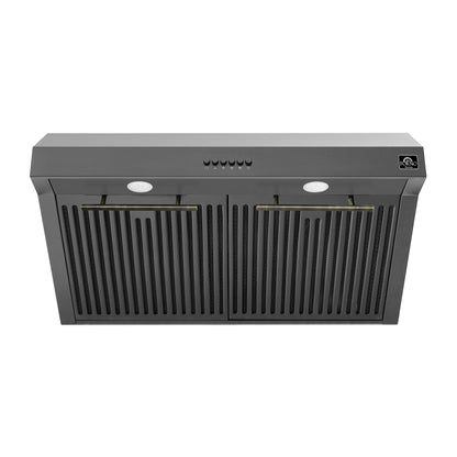 FORNO Espresso Bari 30" 400 CFM Under Cabinet Range Hood in Black with Antique Brass Handles, FRHUC5255-30BLK