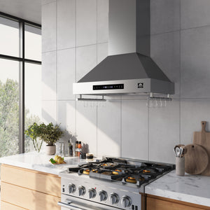 FORNO Venezia 30" 370 CFM Wall Mount Ducted Range Hood with Touch Controls and LED Lights in Stainless Steel, FRHWM5503-30