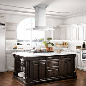 ZLINE 42" CrownSound Island Mount Range Hood in Stainless Steel with Built-in Speakers, GL2iCRN-BT-42