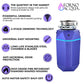 FORNO ACQUA BrightDiamond Amethyst 1 HP Ultra-Quiet Garbage Disposal with Motion Sensor Light & Pre-Wired Air Switch