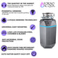 FORNO ACQUA BrightDiamond Black Onyx 3/4 HP Ultra-Quiet Garbage Disposal with Motion Sensor Light & Pre-Wired Air Switch
