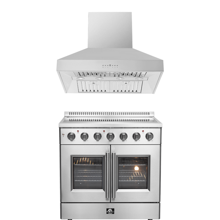 Forno Package - 36" Electric French Door Range and Wall Mount Range Hood, AP-FFSEL6917-36-2PK-1