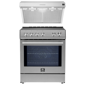 FORNO Espresso Package - 30" Induction Range and Under Cabinet Range Hood in Stainless Steel