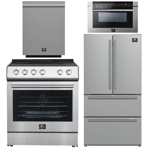 FORNO Espresso Package - 30" Electric Range, 36" Refrigerator with Ice Maker, Dishwasher and 24" Microwave Drawer in Stainless Steel