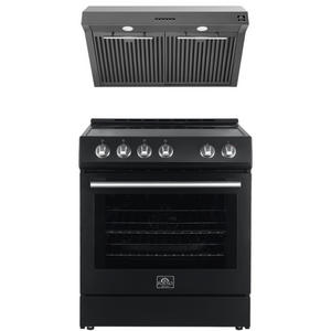 FORNO Espresso Package - 30" Electric Range and Range Hood in Black with Silver Handles, FBDL-002-02US