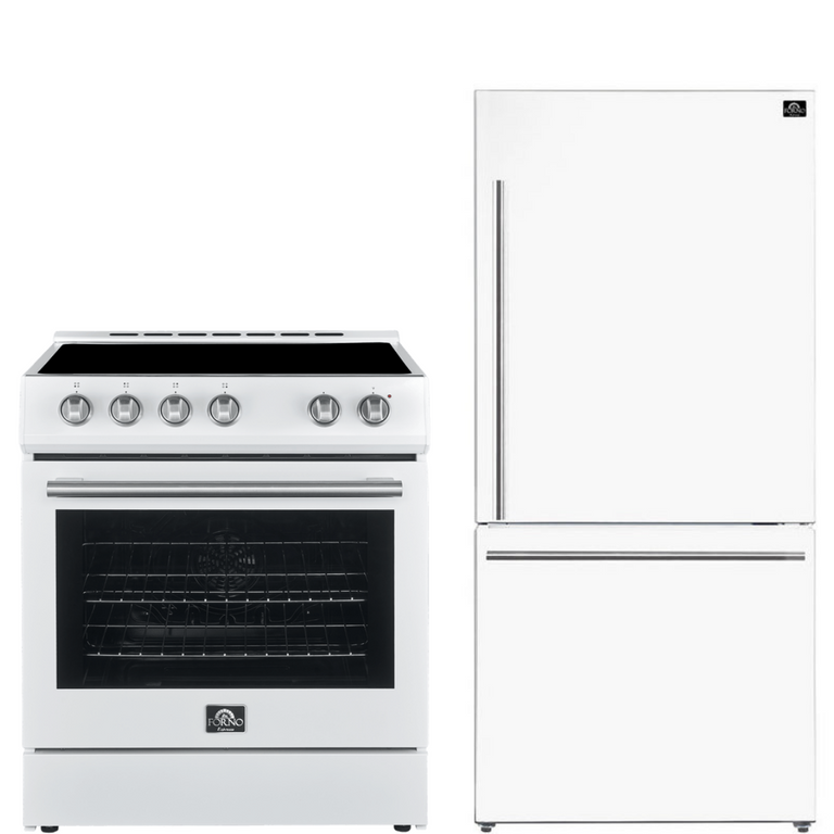 Forno Espresso Package - 30" Electric Range and Refrigerator in White with Silver Handles, AP-FFSEL6012-30WHT-S-A12