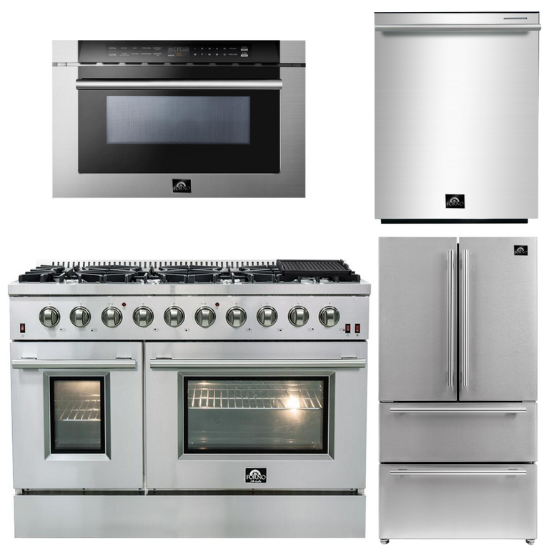 Forno Appliance Package - 48" Gas Range, 36" Refrigerator, Microwave Drawer, Dishwasher, AP-FFSGS6244-48-25