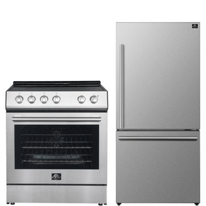 FORNO Espresso Package - 30" Electric Range and Refrigerator in Stainless Steel with Silver Handles, FBDL-003-01US