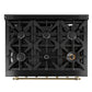FORNO Antico 36" 4.5 cu. ft. Dual Fuel Range with 6 Sealed Burners in Black with Antique Brass Accents, FFSGS6113-36BLK