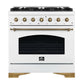 FORNO Espresso Antico 36" 4.5 cu. ft. Gas Range with 6 Sealed Burners in White with Antique Brass Accents, FFSGS6219-36WHT