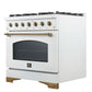 FORNO Espresso Antico 36" 4.5 cu. ft. Gas Range with 6 Sealed Burners in White with Antique Brass Accents, FFSGS6219-36WHT
