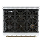 FORNO Antico 36" 4.5 cu. ft. Dual Fuel Range with 6 Sealed Burners in White with Antique Brass Accents, FFSGS6113-36WHT