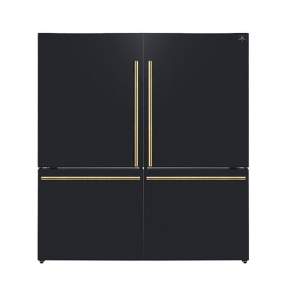 FORNO Espresso Milano 62" 34.4 cu. ft. Side-By-Side Refrigerator with Ice Maker in Black with Antique Brass Accents, FFFFD1787-60BLK