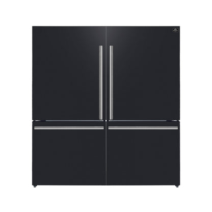 FORNO Espresso Milano 62" 34.4 cu. ft. Side-By-Side Refrigerator with Ice Maker in Black with Silver Accents, FFFFD1787-60BLK