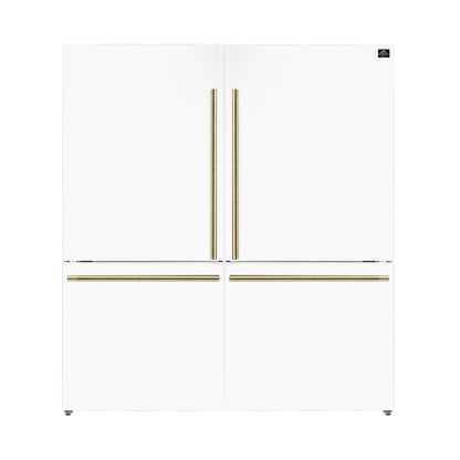 FORNO Espresso Milano 62" 34.4 cu. ft. Side-By-Side Refrigerator with Ice Maker in White with Antique Brass Accents, FFFFD1787-60WHT