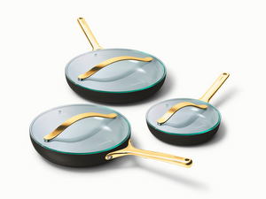 Caraway Fry Pan Trio with Glass Lids