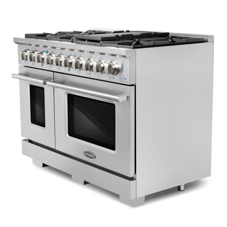 Cosmo Commercial 48" 5.5 cu. ft. Double Oven Gas Range with 8 Italian Burners and Heavy Duty Cast Iron Grates in Stainless Steel, COS-GRP486G