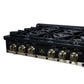 FORNO Ambassador Valente 36" Gas Cooktop, 6 Sealed Burners with Dual Ring Burner, Cast Iron Grates in Black with Antique Brass Accents and Copper Rivet Trim, FCTGS5799-36CPBLK