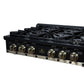 FORNO Ambassador Valente 36" Gas Cooktop, 6 Sealed Burners with Dual Ring Burner, Cast Iron Grates in Black with Antique Brass Accents and Copper Rivet Trim, FCTGS5799-36CPBLK