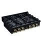 FORNO Ambassador Valente 36" Gas Cooktop, 6 Sealed Burners with Dual Ring Burner, Cast Iron Grates in Black with Antique Brass Accents and Copper Rivet Trim, FCTGS5799-36CPBLK