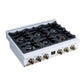 FORNO Ambassador Valente 36" Gas Cooktop, 6 Sealed Burners with Dual Ring Burner, Cast Iron Grates in White with Antique Brass Accents and Copper Rivet Trim, FCTGS5799-36CPWHT