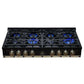 FORNO Ambassador Valente 48" Gas Cooktop, 8 Sealed Burners with 2 Dual Ring Burners, Cast Iron Grates in Black with Antique Brass Accents and Copper Rivet Trim, FCTGS5799-48CPBLK