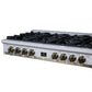 FORNO Ambassador Valente 48" Gas Cooktop, 8 Sealed Burners with 2 Dual Ring Burners, Cast Iron Grates in White with Antique Brass Accents and Copper Rivet Trim, FCTGS5799-48CPWHT