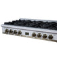 FORNO Ambassador Valente 48" Gas Cooktop, 8 Sealed Burners with 2 Dual Ring Burners, Cast Iron Grates in White with Antique Brass Accents and Copper Rivet Trim, FCTGS5799-48CPWHT