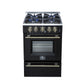 FORNO Breno 24" 2.3 cu. ft Freestanding Gas Range with 4 Sealed Burners, Storage Drawer and Air Fryer Kit in in Black with Antique Brass Accents, FFSGS6272-24BLK