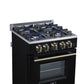 FORNO Breno 24" 2.3 cu. ft Freestanding Gas Range with 4 Sealed Burners, Storage Drawer and Air Fryer Kit in in Black with Antique Brass Accents, FFSGS6272-24BLK