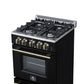 FORNO Breno 24" 2.3 cu. ft Freestanding Gas Range with 4 Sealed Burners, Storage Drawer and Air Fryer Kit in in Black with Antique Brass Accents, FFSGS6272-24BLK