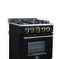 FORNO Breno 24" 2.3 cu. ft Freestanding Gas Range with 4 Sealed Burners, Storage Drawer and Air Fryer Kit in in Black with Antique Brass Accents, FFSGS6272-24BLK