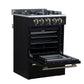 FORNO Breno 24" 2.3 cu. ft Freestanding Gas Range with 4 Sealed Burners, Storage Drawer and Air Fryer Kit in in Black with Antique Brass Accents, FFSGS6272-24BLK