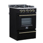 FORNO Breno 24" 2.3 cu. ft Freestanding Gas Range with 4 Sealed Burners, Storage Drawer and Air Fryer Kit in in Black with Antique Brass Accents, FFSGS6272-24BLK