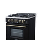 FORNO Breno 24" 2.3 cu. ft Freestanding Gas Range with 4 Sealed Burners, Storage Drawer and Air Fryer Kit in in Black with Antique Brass Accents, FFSGS6272-24BLK